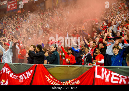 Basel, Switzerland. 18th May, 2016. Liverpool supporters during the UEFA Europa League Final between Liverpool and Sevilla at St. Jakob-Park, Basel, Switzerland on 18 May 2016. Credit:  Daimages Photo Agency/Alamy Live News
