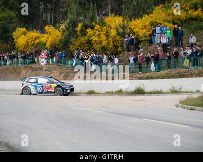 Baltar, Portugal. 19th May 2016. Driver Jari-Matti Latvala (FIN) and co-driver Mikka Anttila (FIN) in Volkswagen Polo R WRC (car number 2) from team Volkswagen Motorsport during WRC Vodafone Rally de Portugal 2016 Shakedown Credit:  Daniel Amado/Alamy Live News Stock Photo