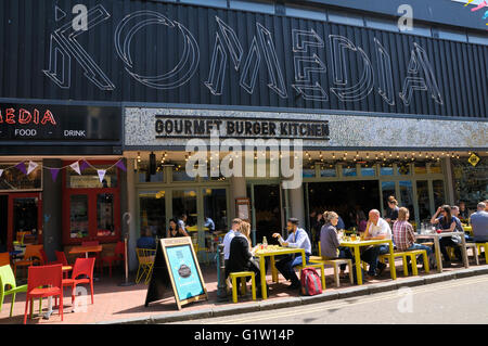 Gourmet Burger Kitchen and Komedia Comedy Club in Gardner Street, North Laines, Brighton, East Sussex, England, UK Stock Photo