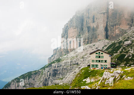 Mountain shelter 'Maria e Alberto Fossati e Bellani al Brentei', 2182 meters. Placed in Val dei Brentei. Stock Photo