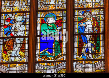 Saint Sebastian Saint Patrick Risen Jesus Christ Stained Glass Saint Severin Church Paris France. Stock Photo