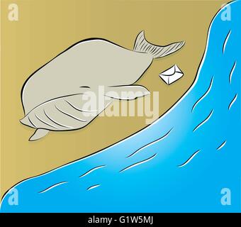 vector illustration of a dead whale on the beach Stock Vector