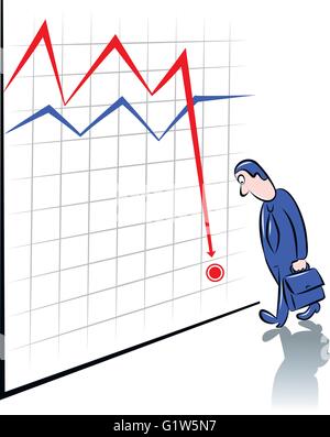 vector illustration of a businessman standing in front of chart that pointing where he is Stock Vector