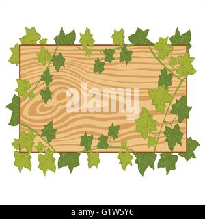 Wooden board with foliage on white background is insulated Stock Vector