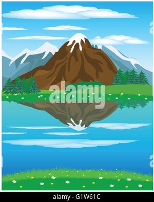 Illustration of the year landscape with mountain and river Stock Vector