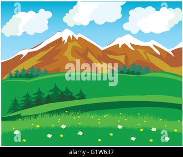 Illustration summer in mountain.Wild landscape. Stock Vector