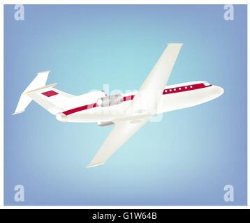 White passenger plane flies in turn blue sky Stock Vector