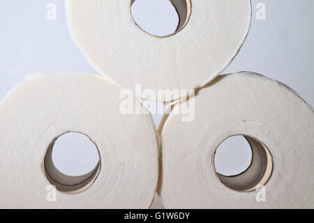 Stack of whiter toilet paper rolls: Household products Stock Photo