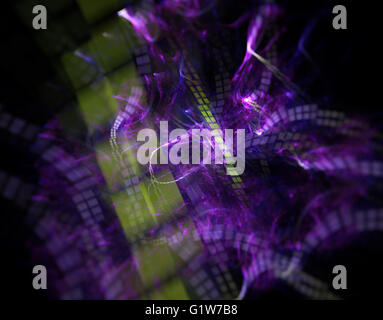 glowing green violet curved square lines over dark Abstract Background. Illustration. Stock Photo