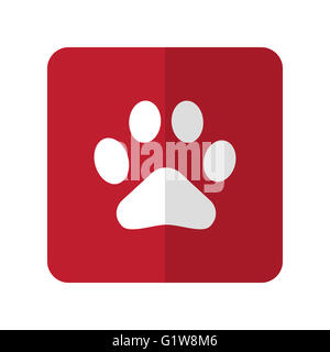 White Paw Print flat icon on red rounded square on white Stock Photo