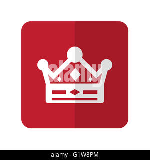 White Crown flat icon on red rounded square on white Stock Photo