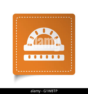 White flat Protractor Ruler icon on orange sticker Stock Photo