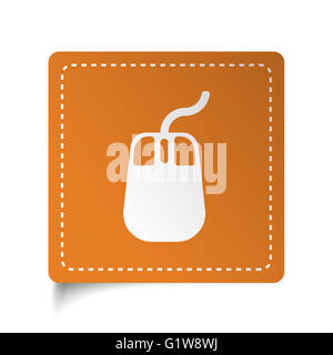 White flat Mouse icon on orange sticker Stock Photo
