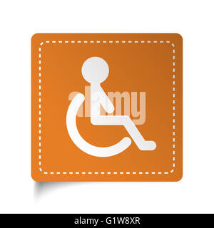 White flat Wheel Chair icon on orange sticker Stock Photo