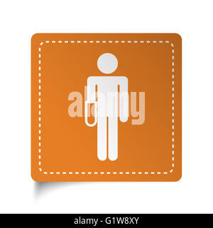 White flat Hand icon on orange sticker Stock Photo