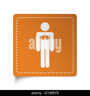 White flat Lungs icon on orange sticker Stock Photo