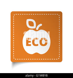 White flat Apple icon on orange sticker Stock Photo