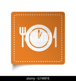 White flat Lunch Time icon on orange sticker Stock Photo