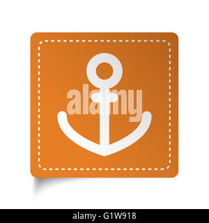 White flat Anchor icon on orange sticker Stock Photo