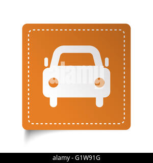 White flat Car icon on orange sticker Stock Photo