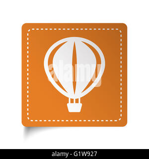 White flat Air Balloon icon on orange sticker Stock Photo