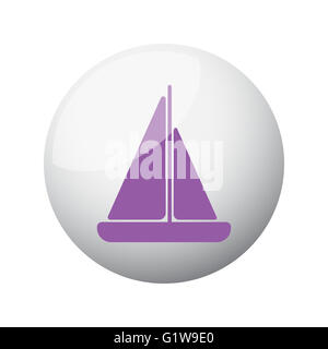 Flat purple Sailboat icon on 3d sphere Stock Photo