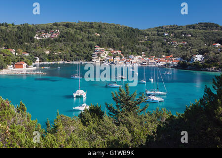The pretty little harbourside village of Lakka, Paxos, Greece in its sheltered bay Stock Photo
