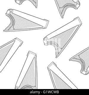 Seamless pattern with celtic harp on white background Stock Vector