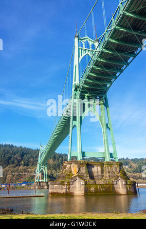 Vertical view of St Johns Bridge in Portland, Oregon Stock Photo