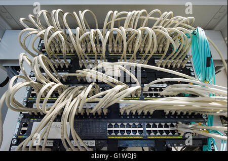 Lots of cables on the back of a database Stock Photo