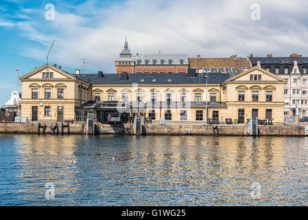 A view of the old ferry terminal building in the swedish town of Helsingborg. Stock Photo