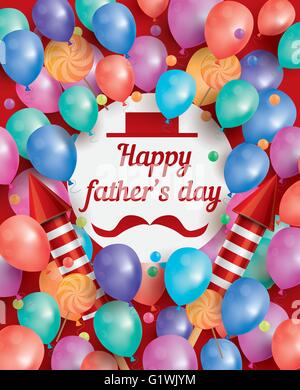 Happy Father Day Card with White Circle and Flying Balloons. Vector Illustration. Happy Father's Day Poster with Copy Space Stock Vector