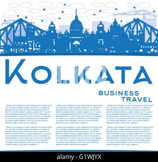 Outline Kolkata Skyline with Blue Landmarks and Copy Space. Vector Illustration. Business Travel and Tourism Concept Stock Vector