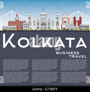 Kolkata Skyline with Gray Landmarks and Copy Space. Vector Illustration. Business Travel and Tourism Concept Stock Vector