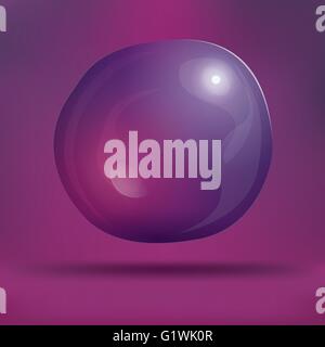 Transparent Soap Bubble on Purple Background. Vector Illustration. Water Bubble on Blur Background with Shadow and Copy Space Stock Vector