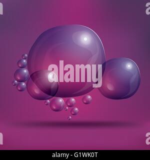 Transparent Soap Bubbles on Purple Background. Vector Illustration. Water Bubbles on Blur Background with Shadow Stock Vector