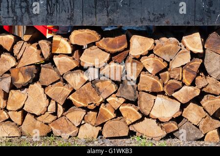 Stack of chopped firewoods prepared for winter Stock Photo