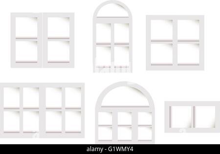Vector collection of various windows types. For interior and exterior use. Flat style. Stock Vector