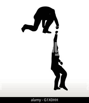 silhouette of two businessmen team holding on with a helping hand Stock Vector