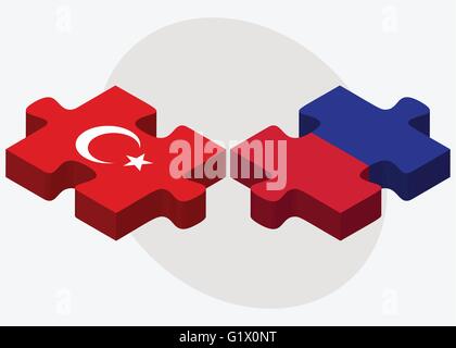 Turkey and Haiti Flags in puzzle isolated on white background Stock Vector
