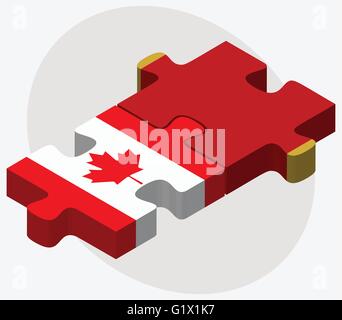 Canada and Montenegro Flags in puzzle isolated on white background Stock Vector