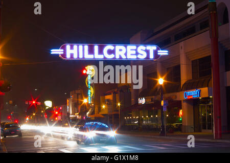 Night picture of the Hillcrest sign in San Diego,California Stock Photo