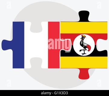 France and Uganda Flags in puzzle isolated on white background Stock Vector
