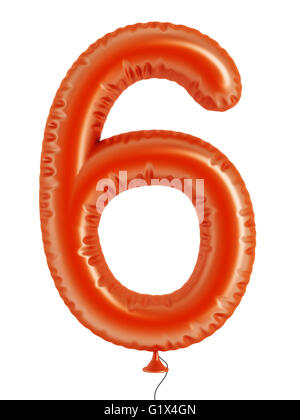 Orange number 6 balloon isolated on white background Stock Photo