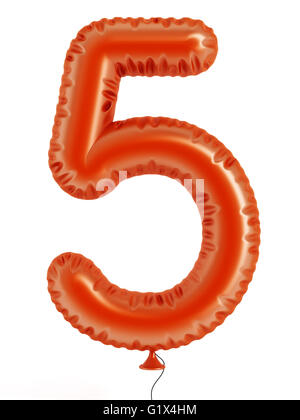 Orange number 5 balloon isolated on white background Stock Photo