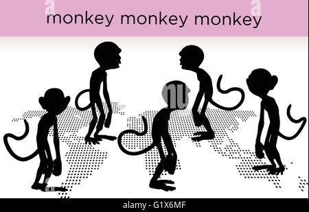 monkey silhouette in various poses, isolated on white background Stock Vector