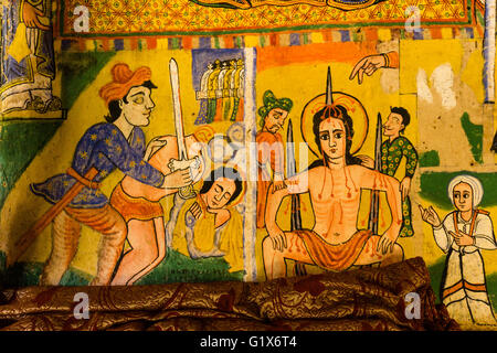 Ethiopian Orthodox Wall Paintings, Azewa Mariam Monastery, Lake Tana, Bahir Dar, Ethiopia Stock Photo