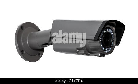 Black security camera isolated Stock Photo