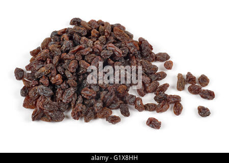 Photo of a pile of raisins on a white background. Stock Photo