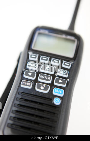 VHF hand held radio on a white background Stock Photo